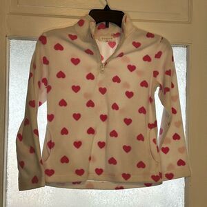 Btween Girls White and Pink Heart Fleece Pullover jacket size 8